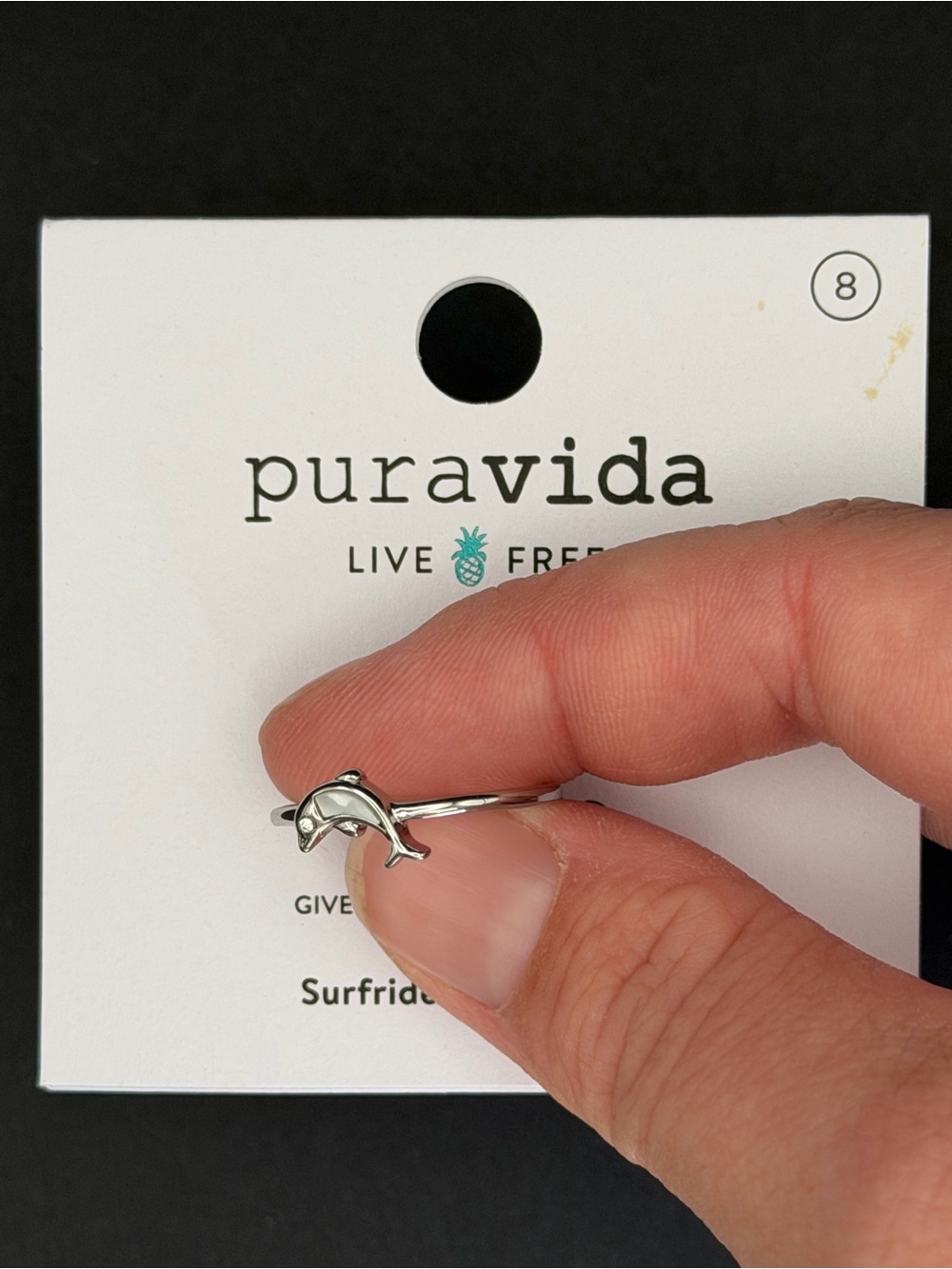 Pura Vida Silver Dolphin Ring Size 8